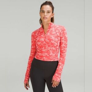 Lulu Its Rulu Run Cropped Half ZipHeritage Camo Jacquard Pale Raspberry Pink Mis